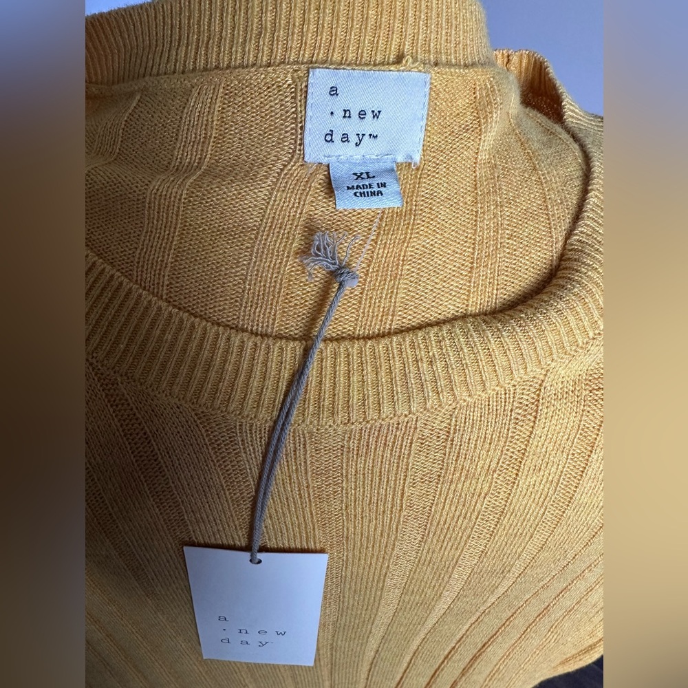 A New Day Cotton Ribbed Crewneck Scoopneck Light Sweater Goldenrod Womens XL - Picture 4 of 8